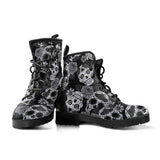 Black & White Skulls, Leather Boots Women, Vegan Leather, Floral, Handmade Boots, Hipster, Bohemian boots, Womens Printed Shoes