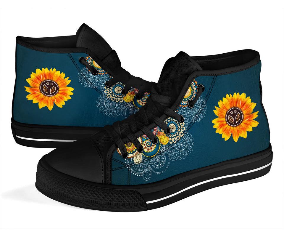 Manadala Peace Sign, Purple Black, Women's Boots high top