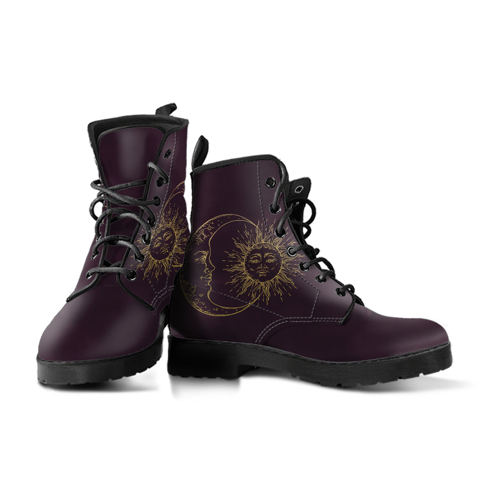 Sun Moon Mandala, Gold Burgandy Wine, Women's Boots