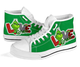 Peace Love Grinch Custom Hi Tops, Merry Christmas Custom Shoes (xanh)