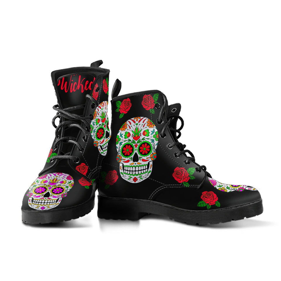Wicked Skulls, Vegan Leather Boots, Womens Skull boot, Ankle Boots Women, Boho Chic, Bohemian Style, womens Handmade Boot
