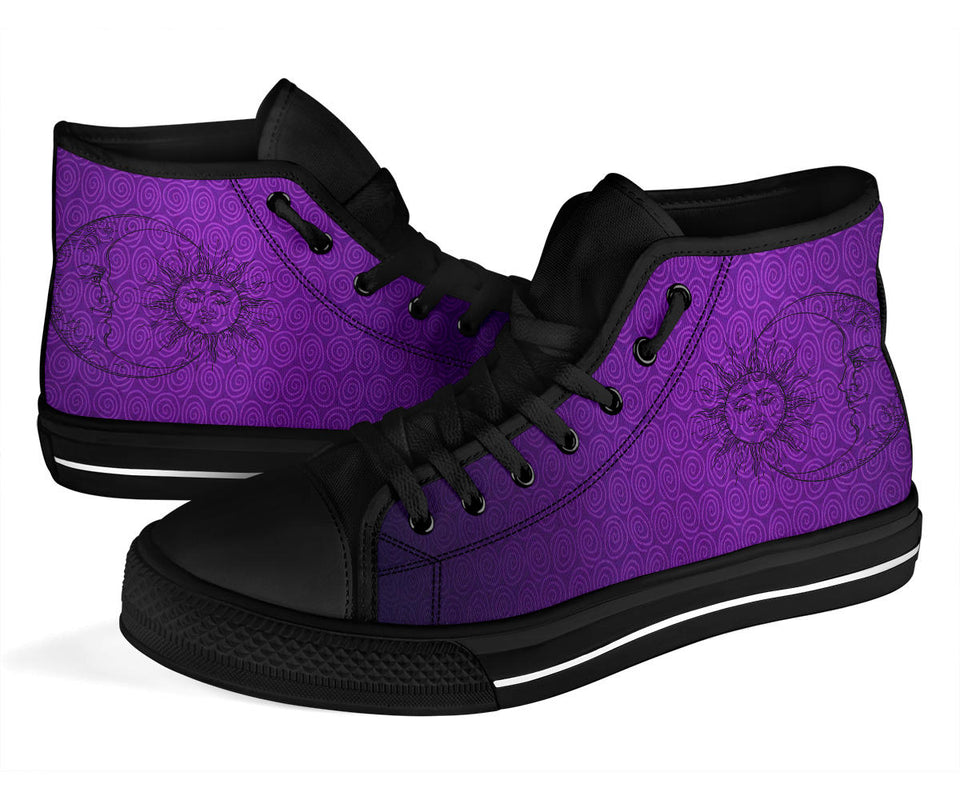 Purple Sun And Moon, Leather Boots high top