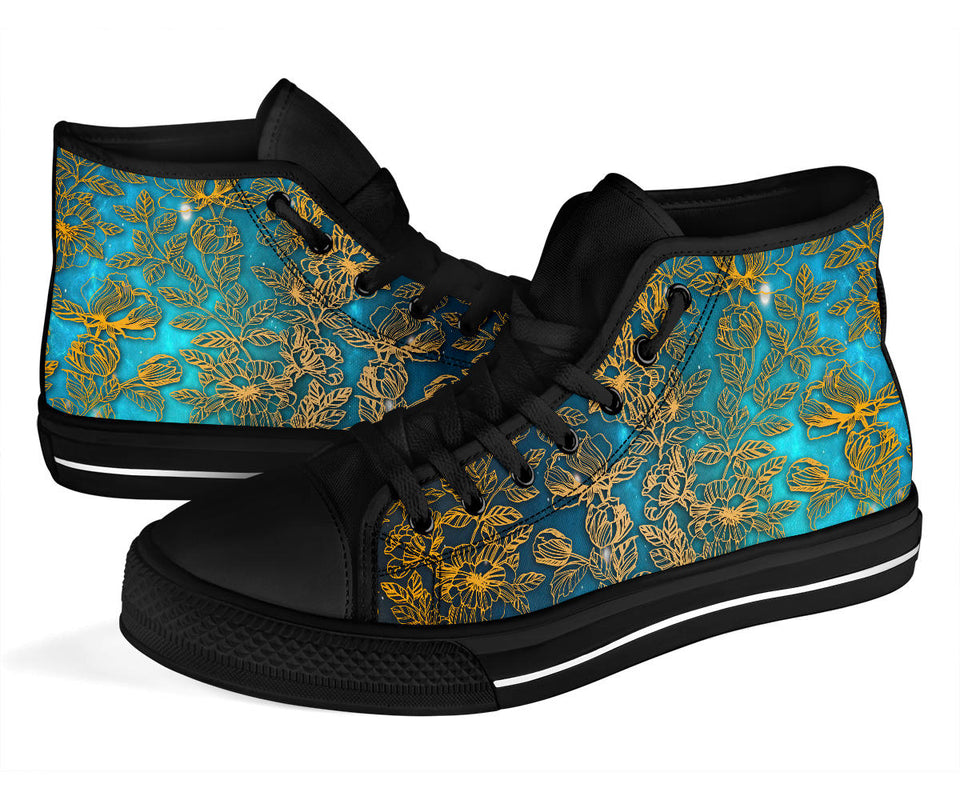 Gold Floral, Vegan Leather, Streetwear, Womens Leather Boots