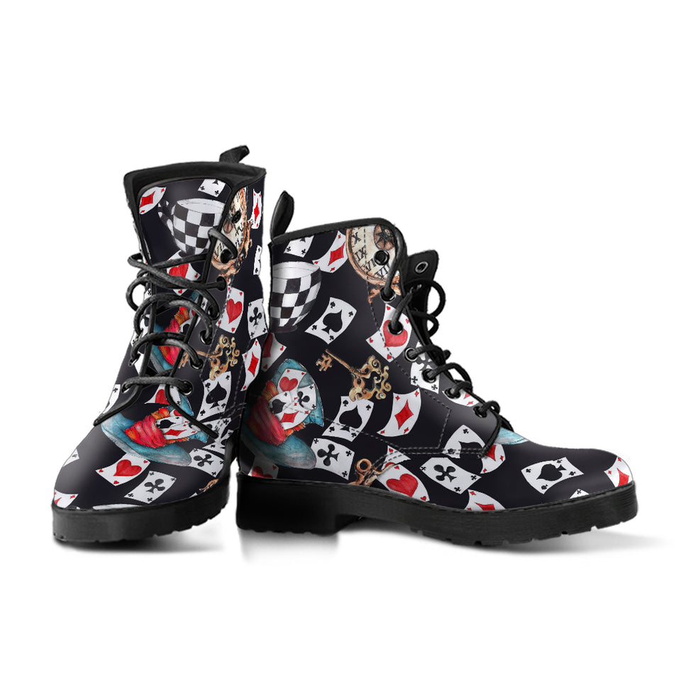 Alice In Wonderland Boots Psychedelic Combat Boots  Trippy Steampunk Alice Boots for Women  Optical Illusion Womens Combat Boots