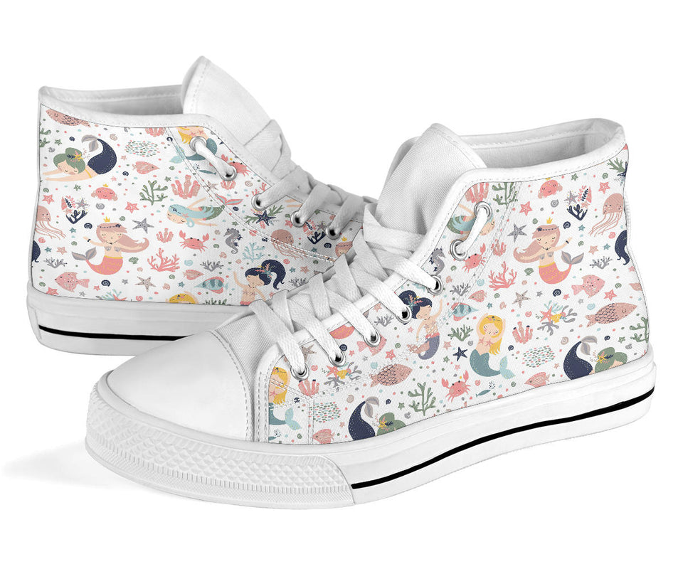 White Mermaid Print High Tops