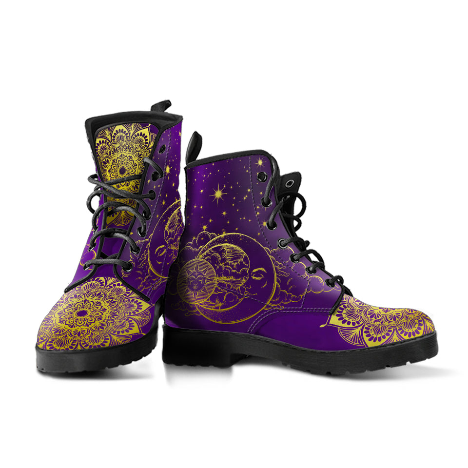 Gold Sun and Moon, Mandala Zen Spirit, Women's Boots, Vegan Leather