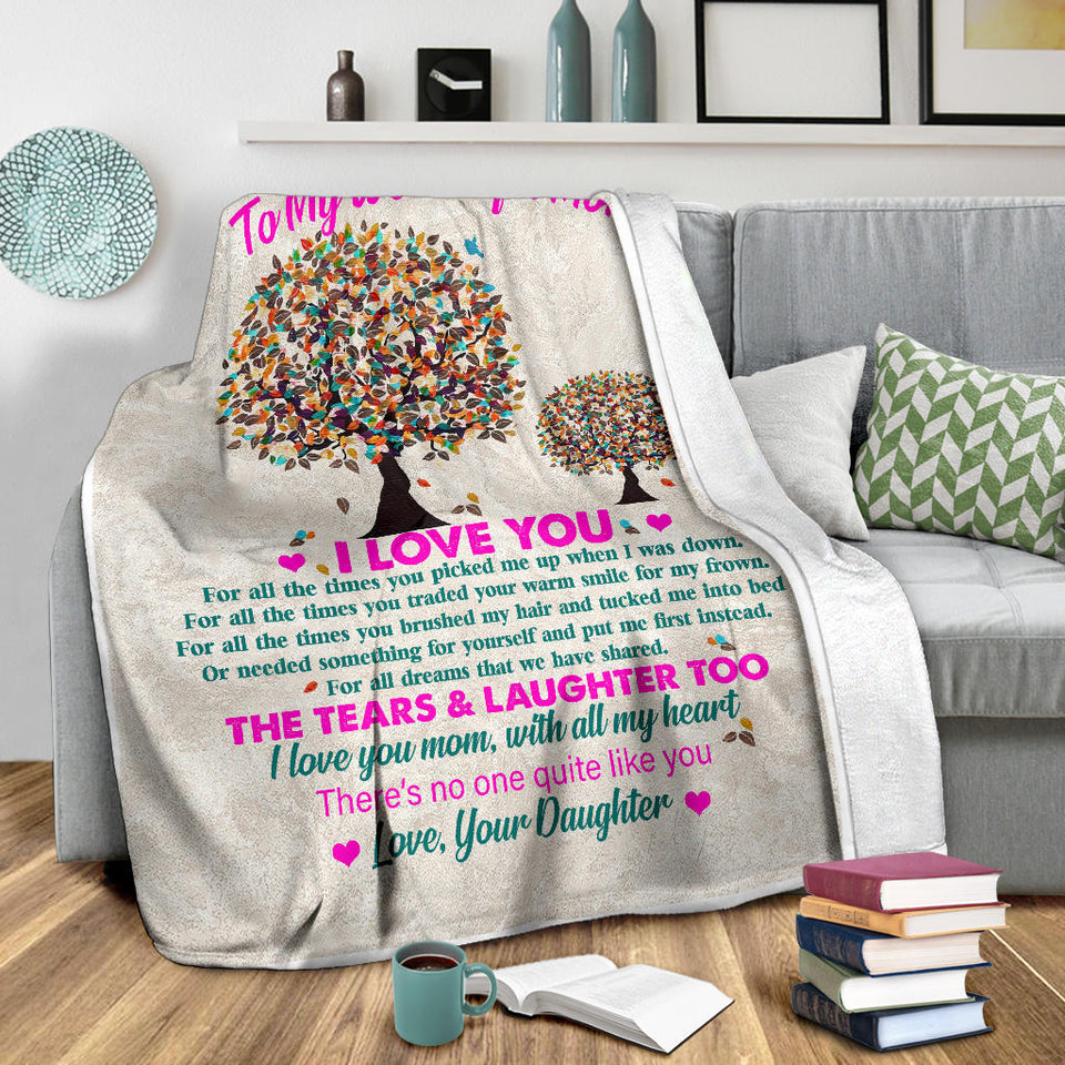 to My Wonderful MOM I Love You 3D Pattern Custom Fleece Photo Blanket Fan Gift for Mom Mother