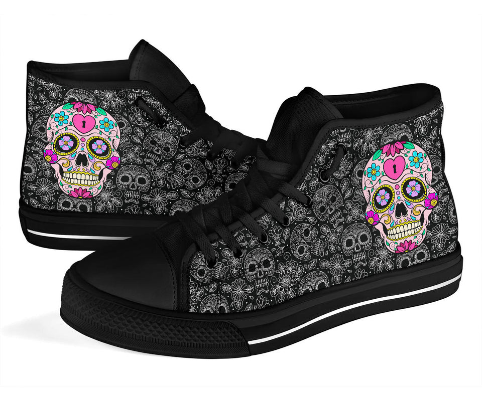 Sugar Skull Design, Womens Leather Boots high top