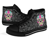 Sugar Skull Design, Womens Leather Boots high top