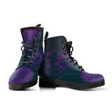 Purple Sun and Moon, Womens Leather Boots, Purple Lotus Mandala, Sun Silhouette