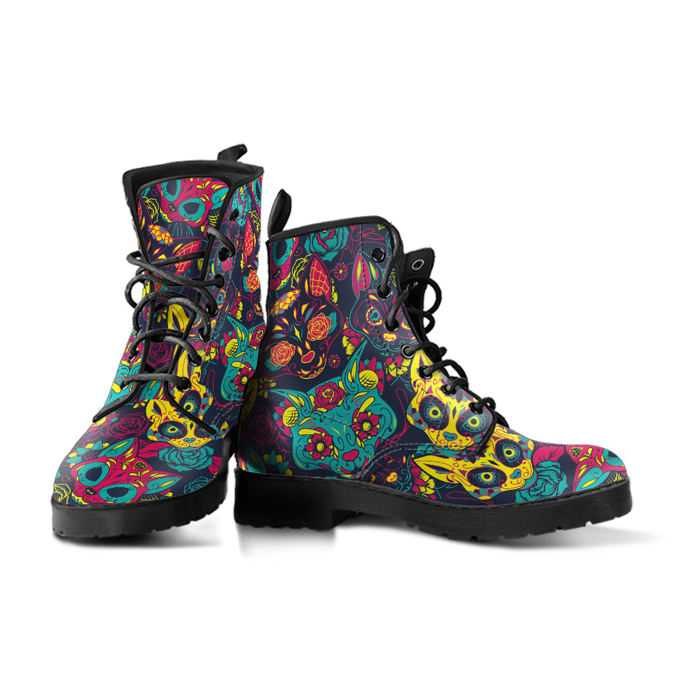 Skull Cat, Leather Shoes, Womens Skull Boots, Vegan Leather Boots, Winter Boots, Rain Boots Womens, Bohemian Shoes, Hippie Boots - up lai