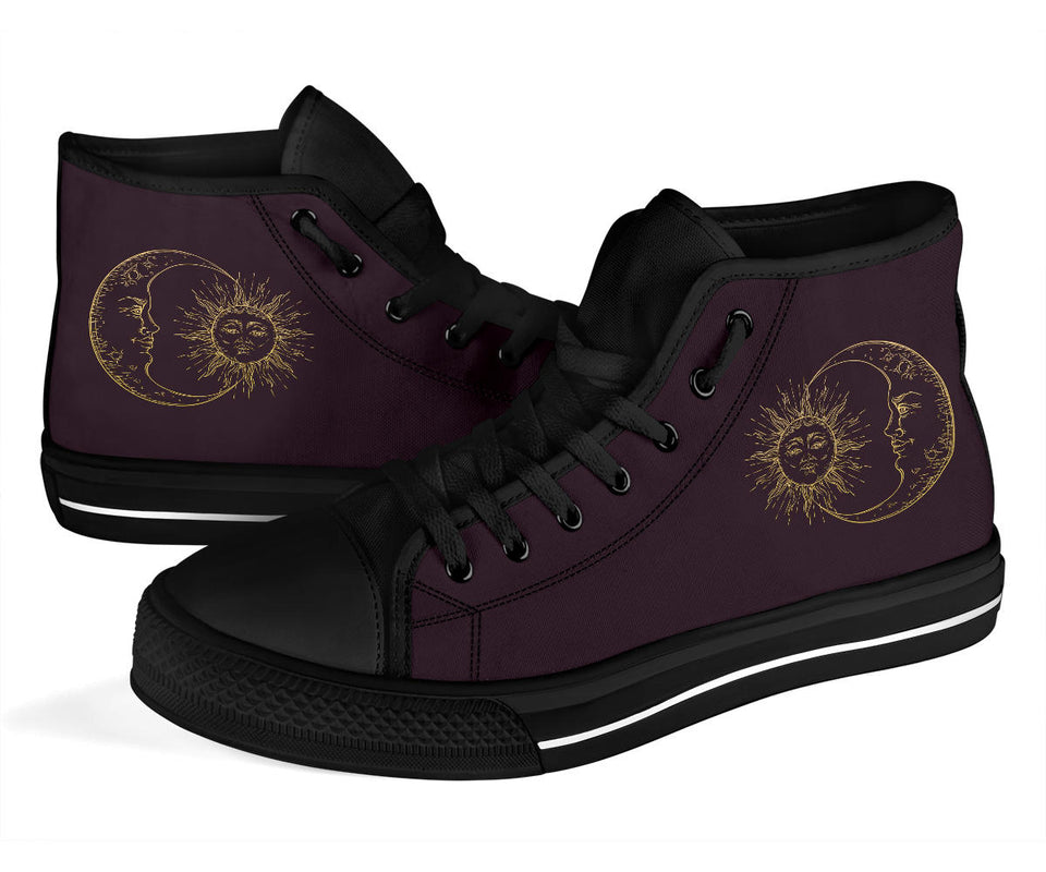 Sun Moon Mandala, Gold Burgandy Wine, Women's Boots