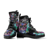 Flower Skulls, Womens Leather Boots, Vegan Leather, Handmade Crafted, Streetwear, Hippie, Floral, Festival Boots, Rain Boots, Classic Boot