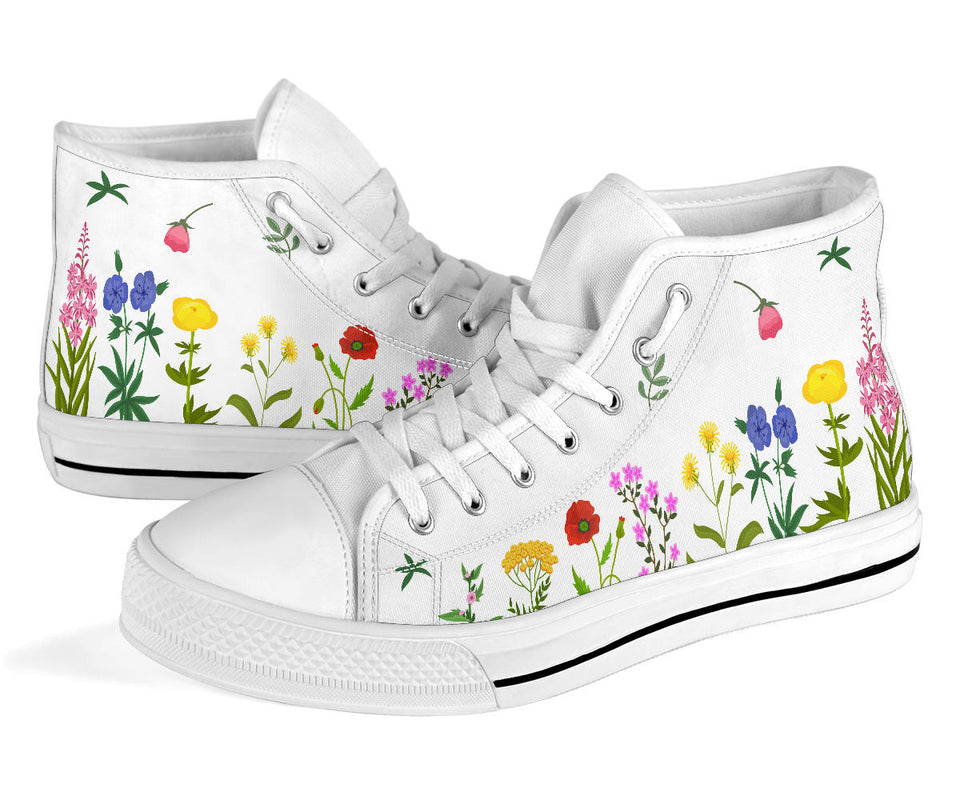 Wildflowers hand painted shoes colourful flowers personalised canvas Shoes