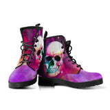 Skull and Galaxy, Gothic Hiking Boots, Women's Boots, Vegan Leather, Combat Style Boots, Emo Punk Boots, Goth Winter Boots