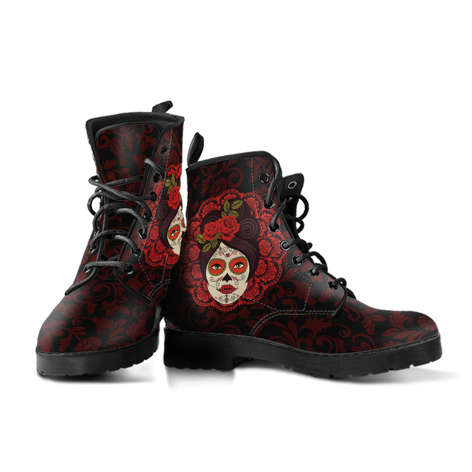 Mexican Skull Girl, Womens Leather Boots, Skull Shoes, handcrafted boots, snow boots women, Rain Shoes, womens outdoor boots, Ankle Booties