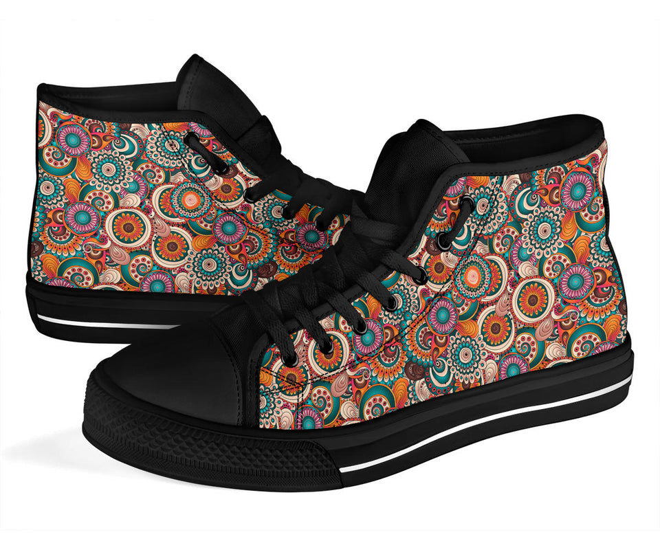 Blue Paisley Mandala, Leather Boots high top