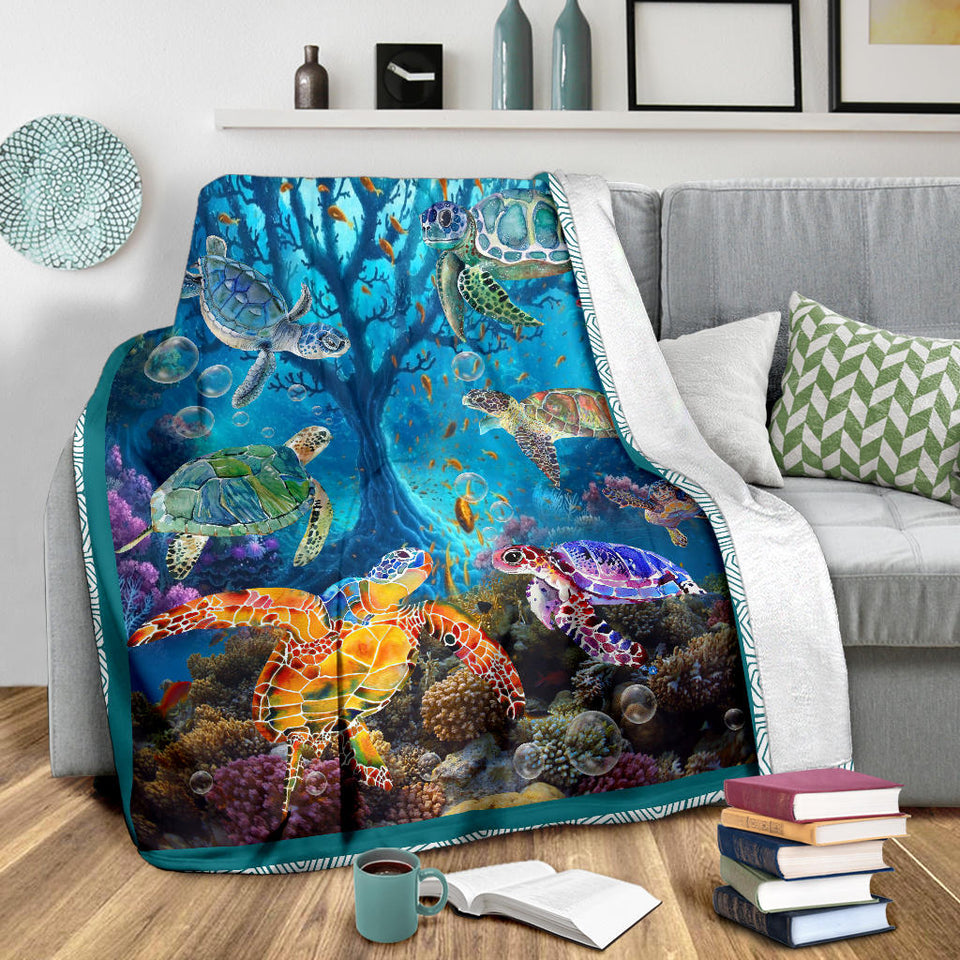 Turtle Swim With The Waves Lover Blanket