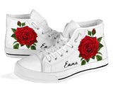 Red Rose Shoes, Rose Print Sneakers, Rose Shoes, Custom High Tops Sneakers For Adults Women & Girls