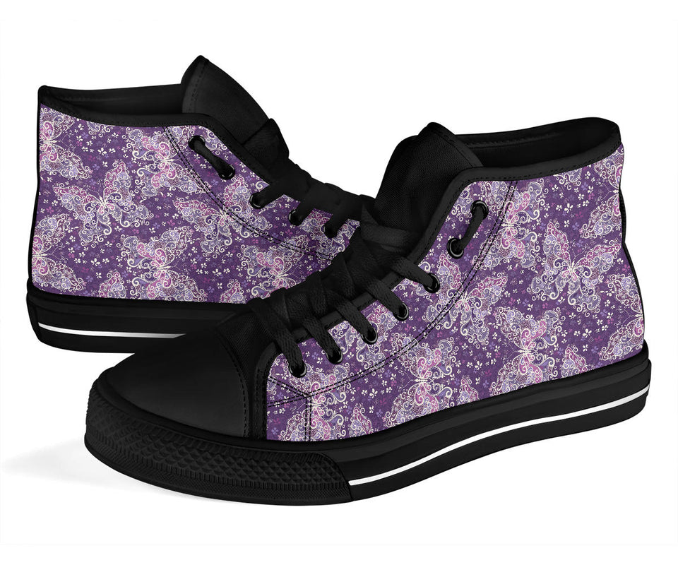 Purple Butterfly, Leather Boots Women