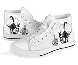 Skeleton wearing headphones up yours custom hightop converse