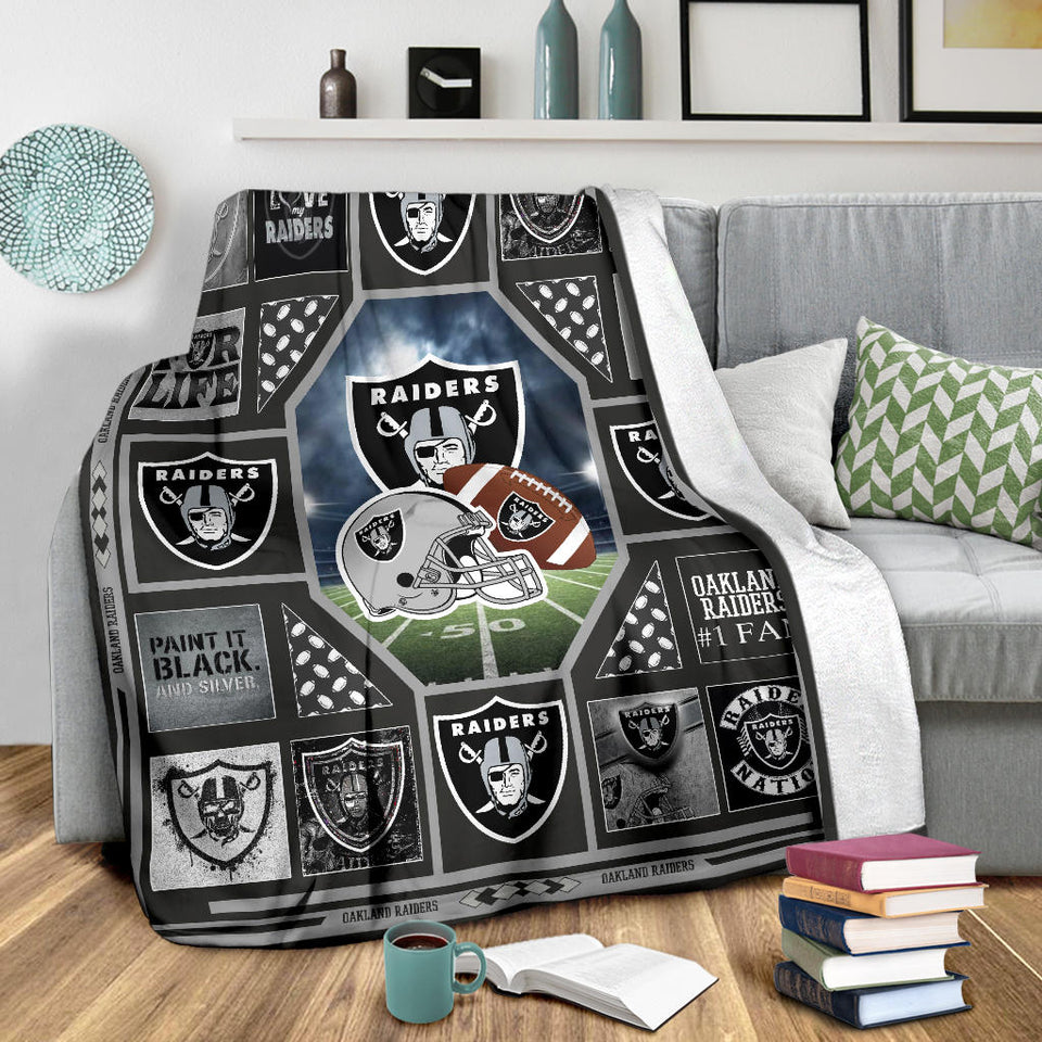 Oakland Raiders Quilt Blanket Fleece Sherpa Throw Blanket
