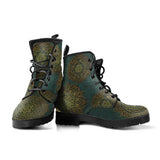 Green Mandala Boots, Leather Boots Women