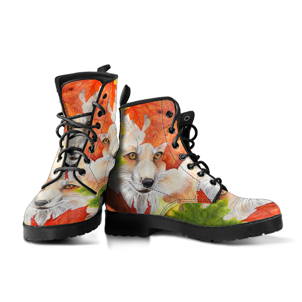 Women Combat Boots, DOGO Red Fox Winter Boot, Vegan, Animal Print Boots