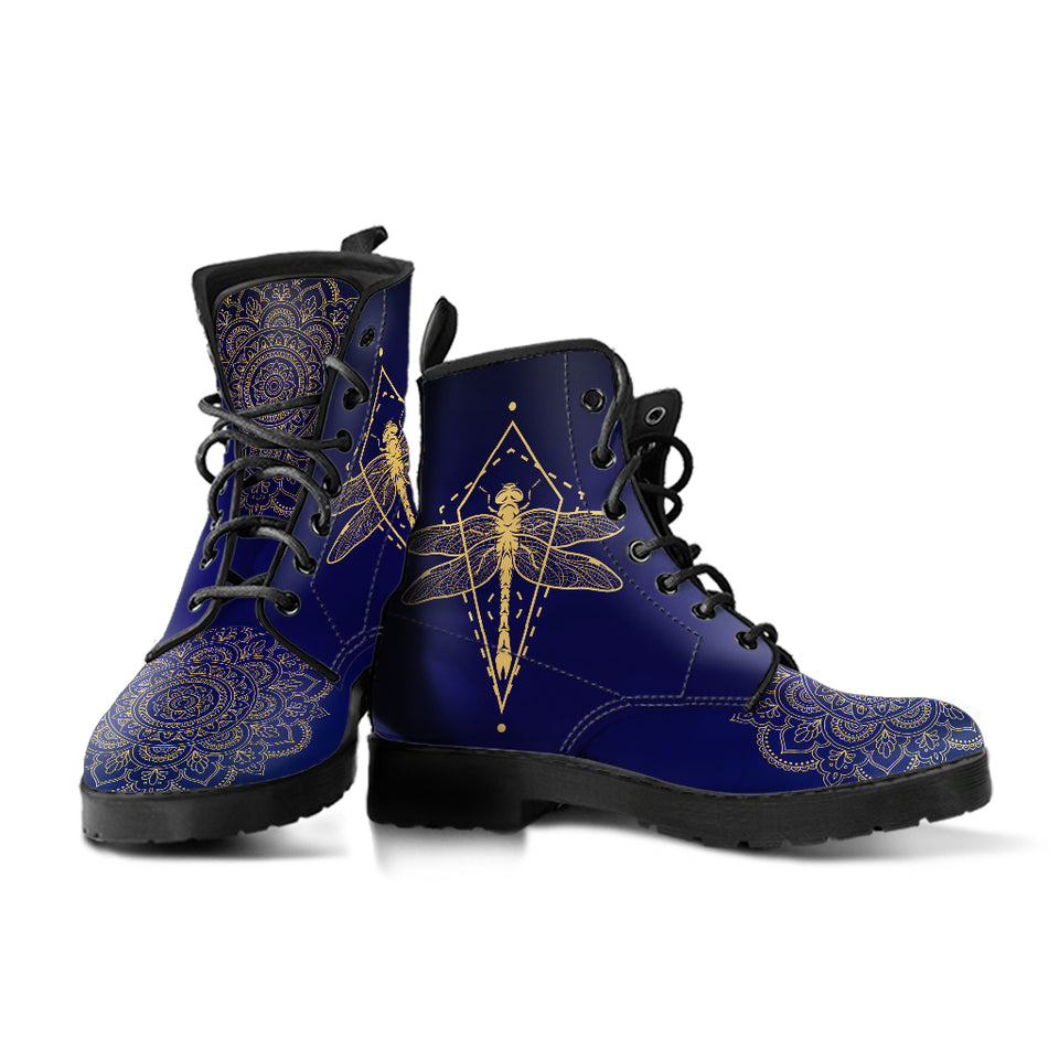Golden Dragonfly, Lotus Mandala Boots, Womens Leather Boots