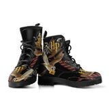 Wizard Inspired Ladies Lace Up Boots, Black, Owl, Festival