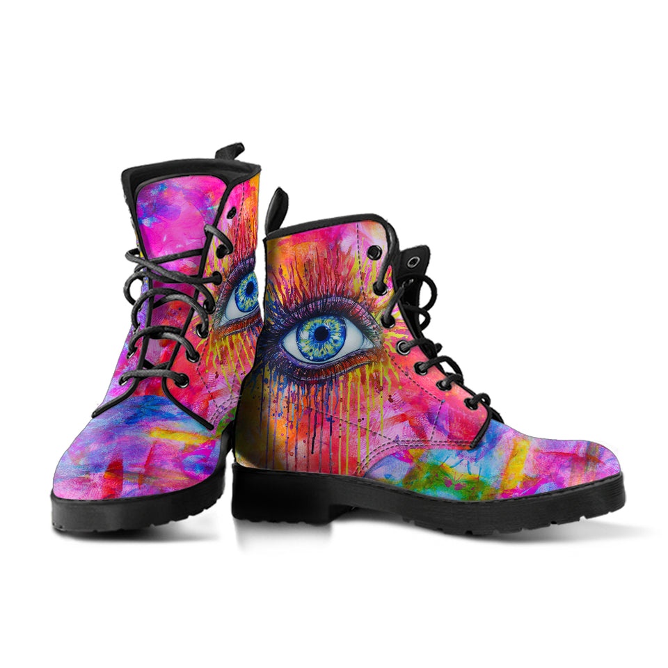 Rainbow Eye, Womens Leather Boots, Handmade Shoes, Ankle Boots Women