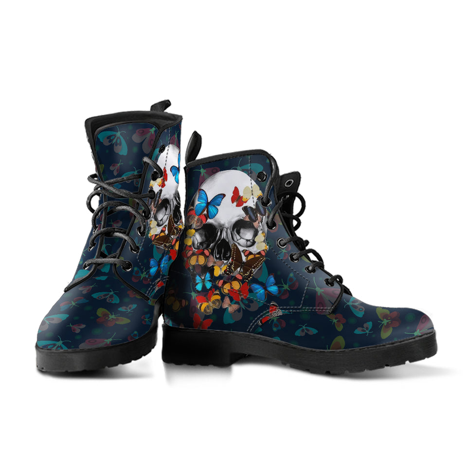 Butterfly Skull, Gothic Hiking Boots, Women's Boots, Vegan Leather, Combat Style Boots, Emo Punk Boots, Goth Winter Boots
