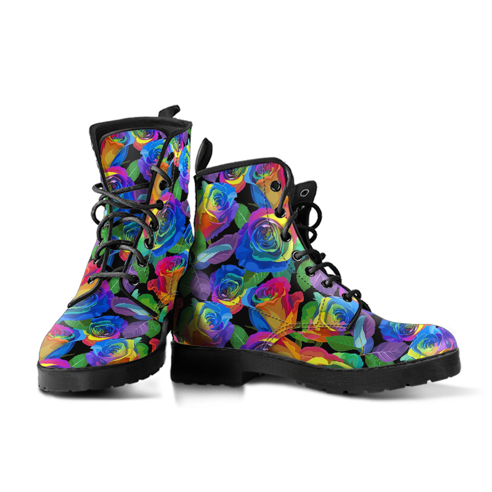 Colorful Floral, Womens Leather Boots