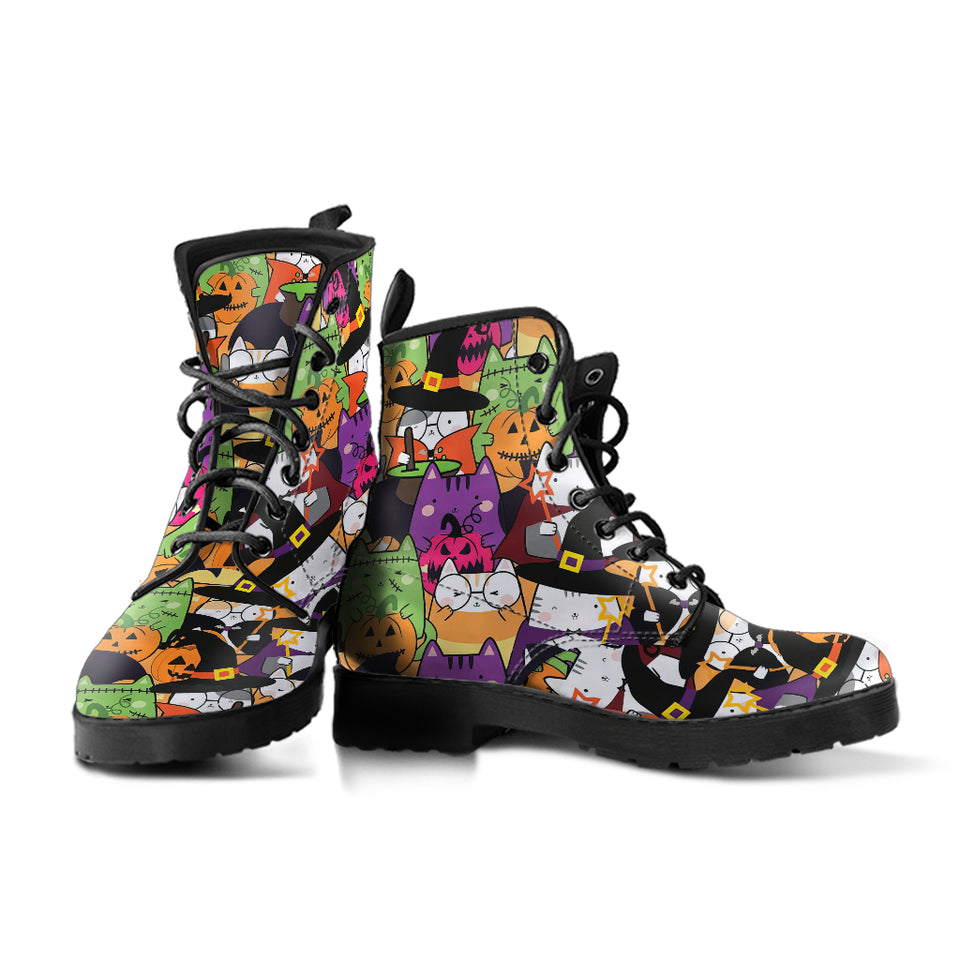 Kawaii Cat Halloween Women's Canvas Boots, Halloween Boots