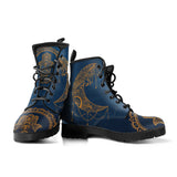 Gold Boho Moon, Blue Leather Boots, Vegan Leather, Custom Leather Boots