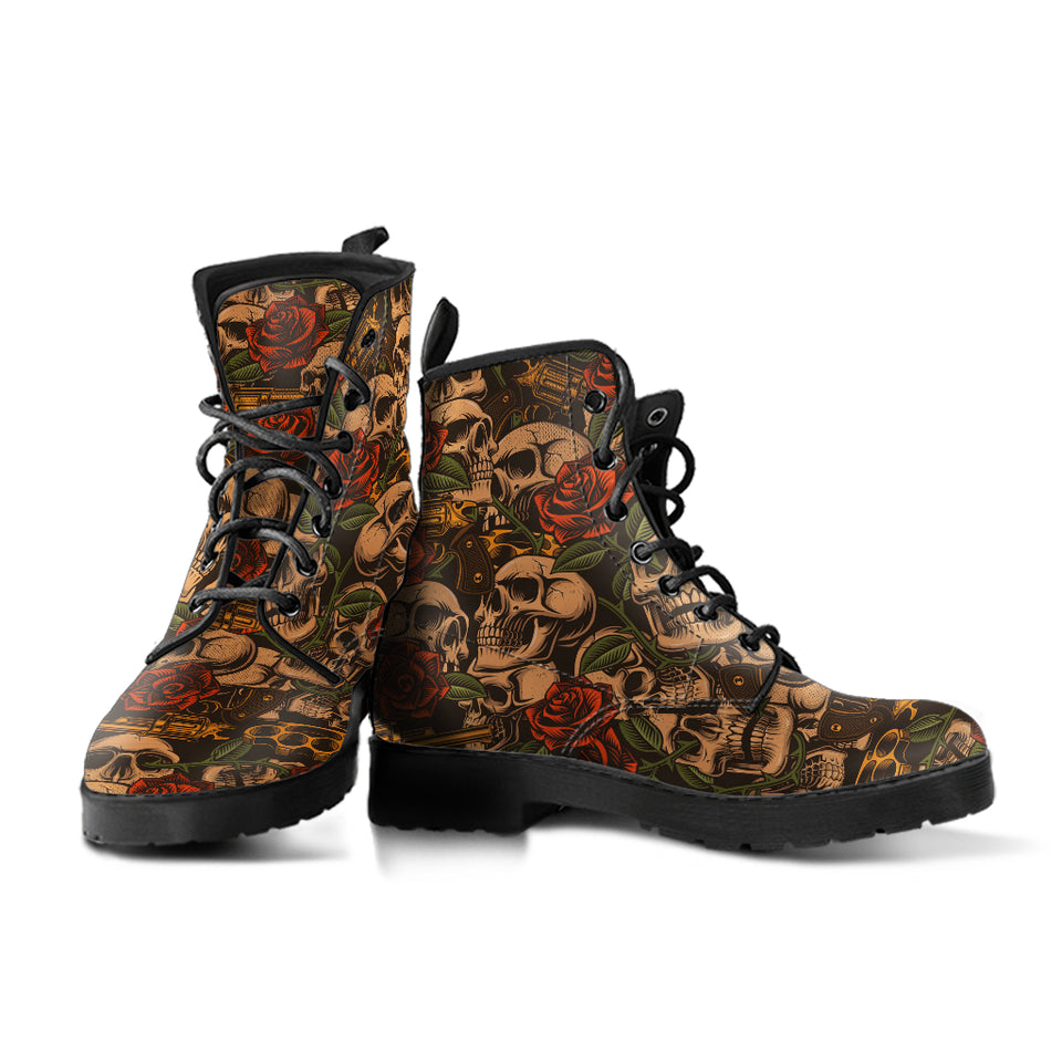 Flower Skull, Womens Leather Boots, Vegan Leather, Floral, Handmade Crafted, Hippie, Lace up Boots, Rain Boots, Classic Boot