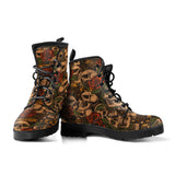 Flower Skull, Womens Leather Boots, Vegan Leather, Floral, Handmade Crafted, Hippie, Lace up Boots, Rain Boots, Classic Boot