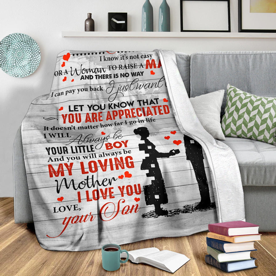 to My MOM Blanket, to My Mom I Know It's Not Easy for A Woman to Raise A Man from Son Fleece Blanket, Mother's Day Gift, Blanket for Mother's Day Gift for Mom Mother - PL