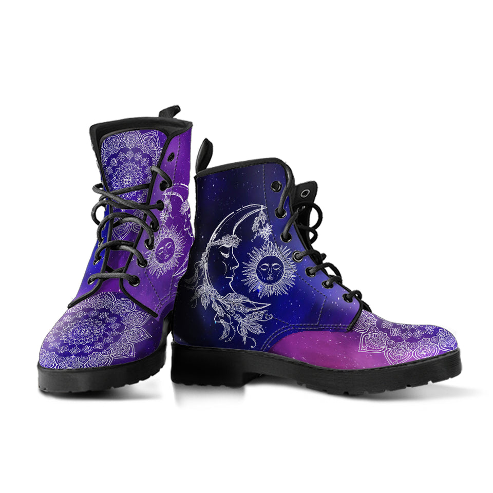 Sun and Moon Galaxy Handcrafted Women's Booties Vegan-Friendly Leather Boots