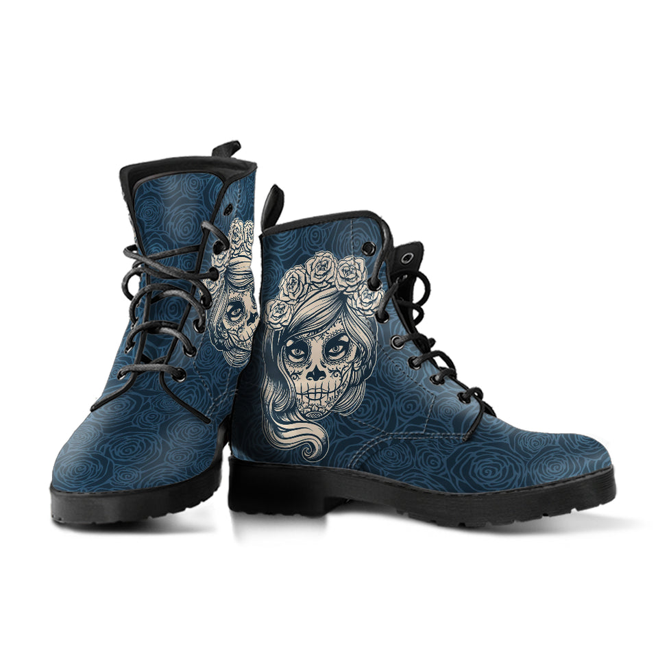 Mexican Sugar Skull, Dia De los Muertos, Women's Boots, Vegan Leather, Combat Style Boots, Lolita Combat Boots, Day Of The Dead