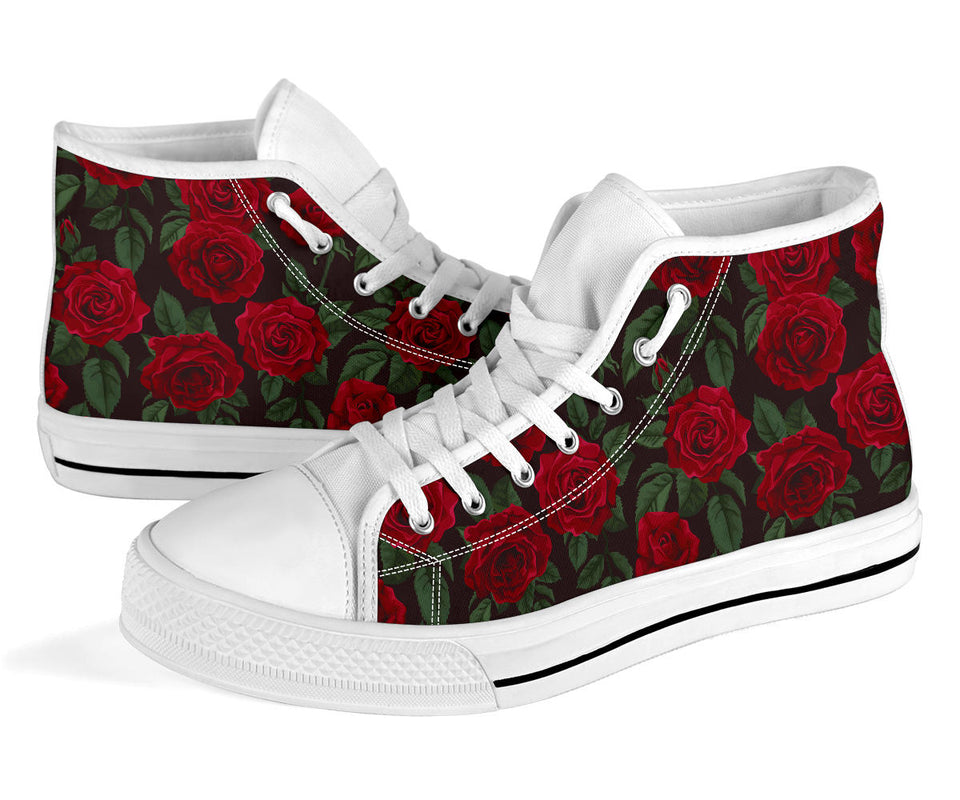 Red Roses Floral Flowers Black High Top
