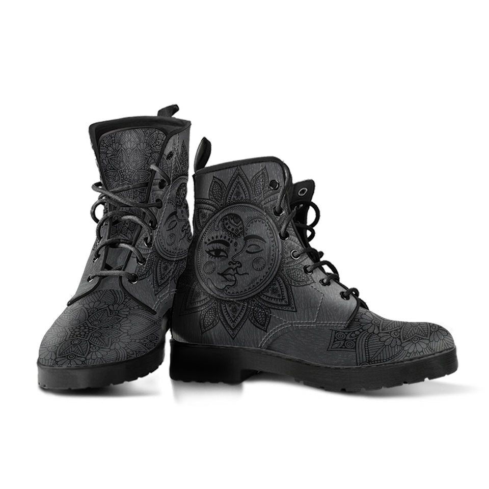Grey Sun and Moon, Handcrafted boots, Vegan Leather, ankle Boots women, Festival Boots, Bohemian Style, Hippie Boots, Hikers Boots women