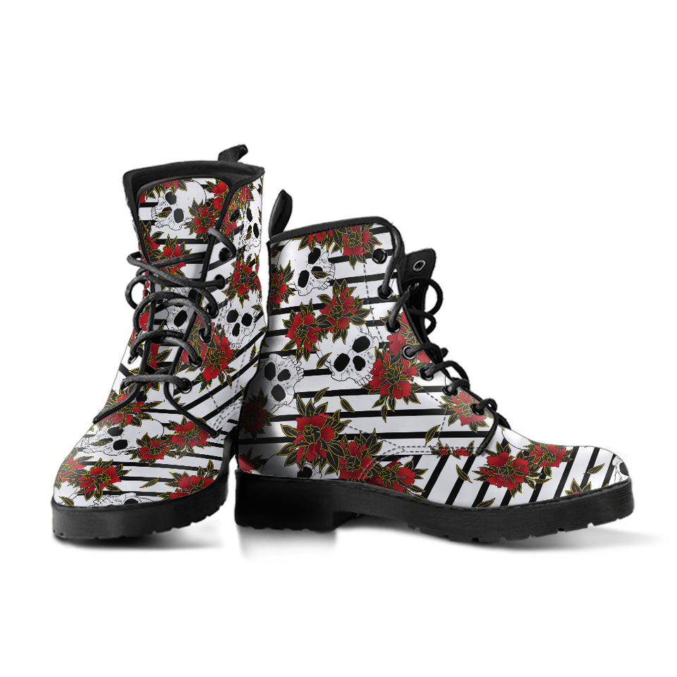 Rose Skull, Gothic Hiking Boots, Women's Boots, Vegan Leather, Combat Style Boots, Emo Punk Boots, Goth Winter Boots, Gothic Military boot