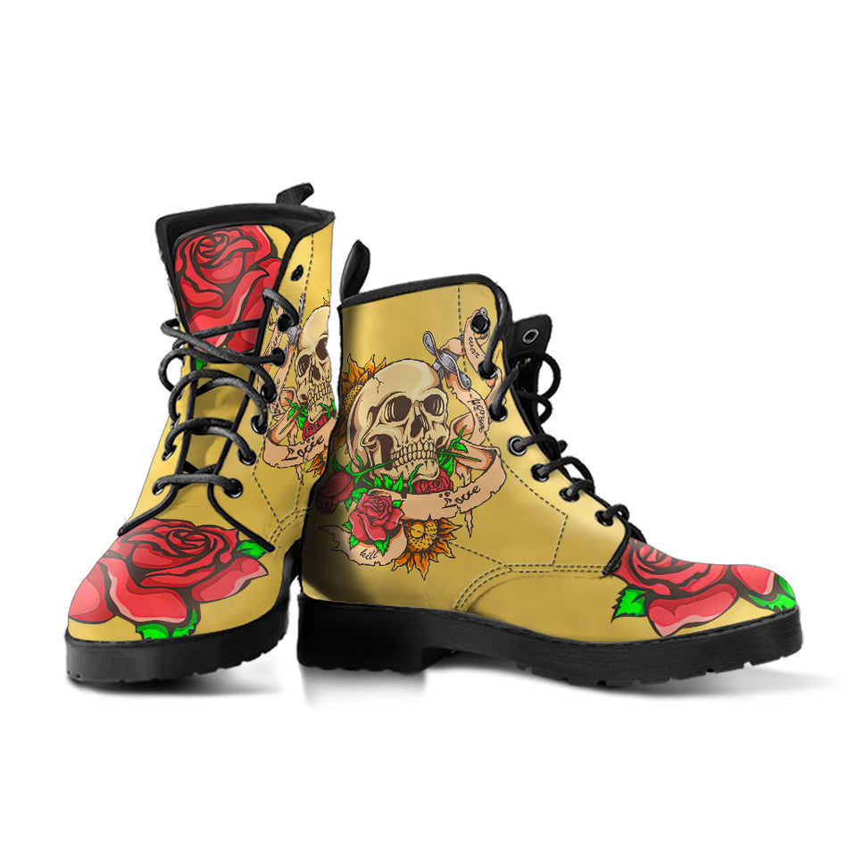 Polar Boots, Sugar Skull, Women's Boots, Yellow Color, Lace Up Boots