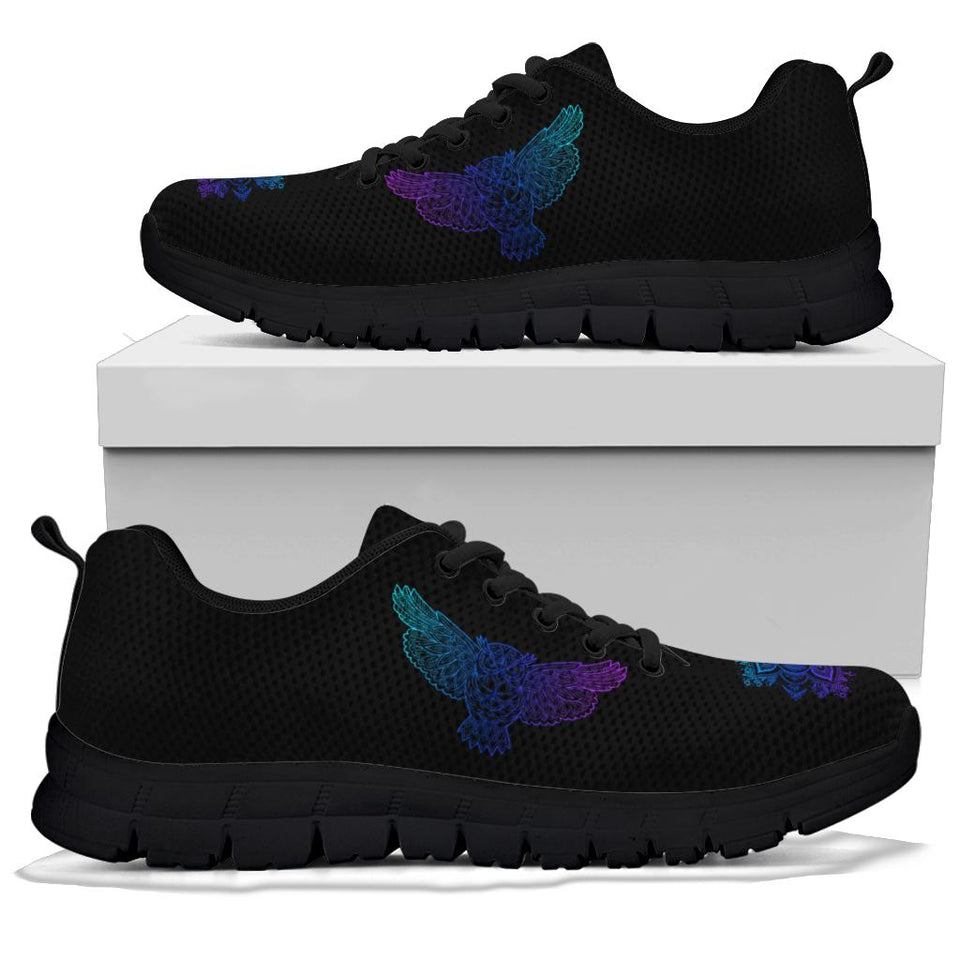 Owl Blue Purple, Womens Leather Boots SNEAKERS