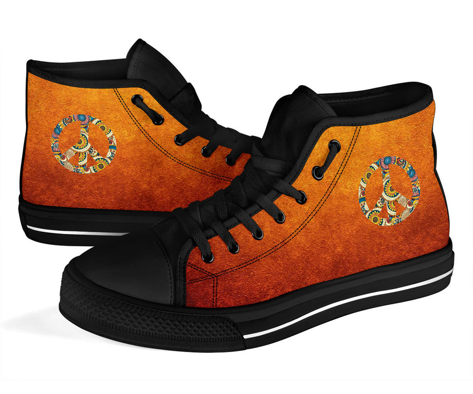 Orange Peace Sign, Womens Leather Boots, Handmade Crafted