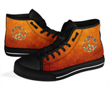 Orange Peace Sign, Womens Leather Boots, Handmade Crafted