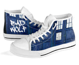 Doctor Who Custom Sneakers, TARDIS Custom Shoes, Bad Wolf Hand Painted Shoes