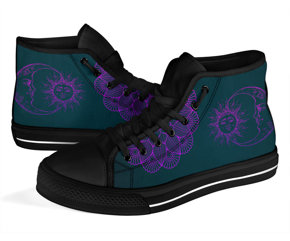 Purple Sun and Moon, Womens Leather Boots high top