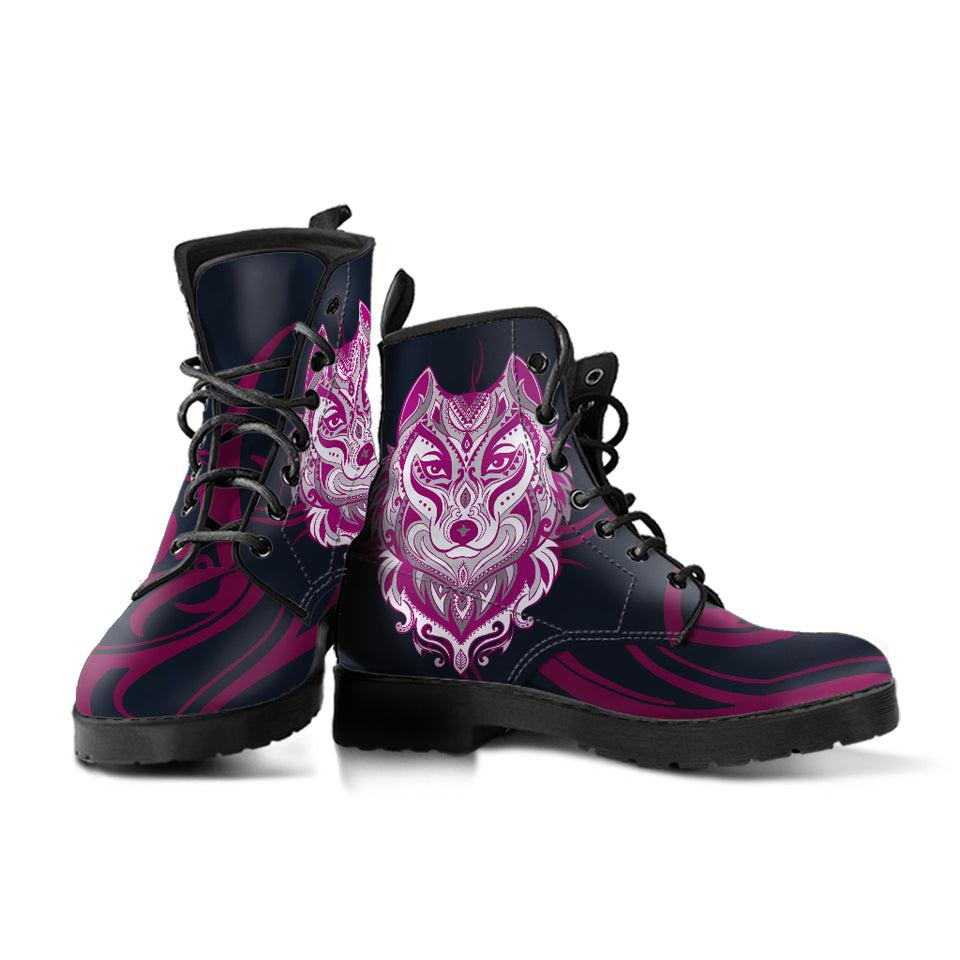 Tribal Wolf, Womens Leather Boots, Wolf Boots, Handmade Shoes, Womens Winter Boots